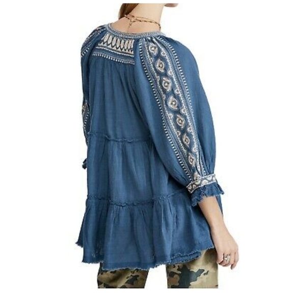 Free People Embroidered Tunic Top Sz XS Color teal - Picture 3 of 8